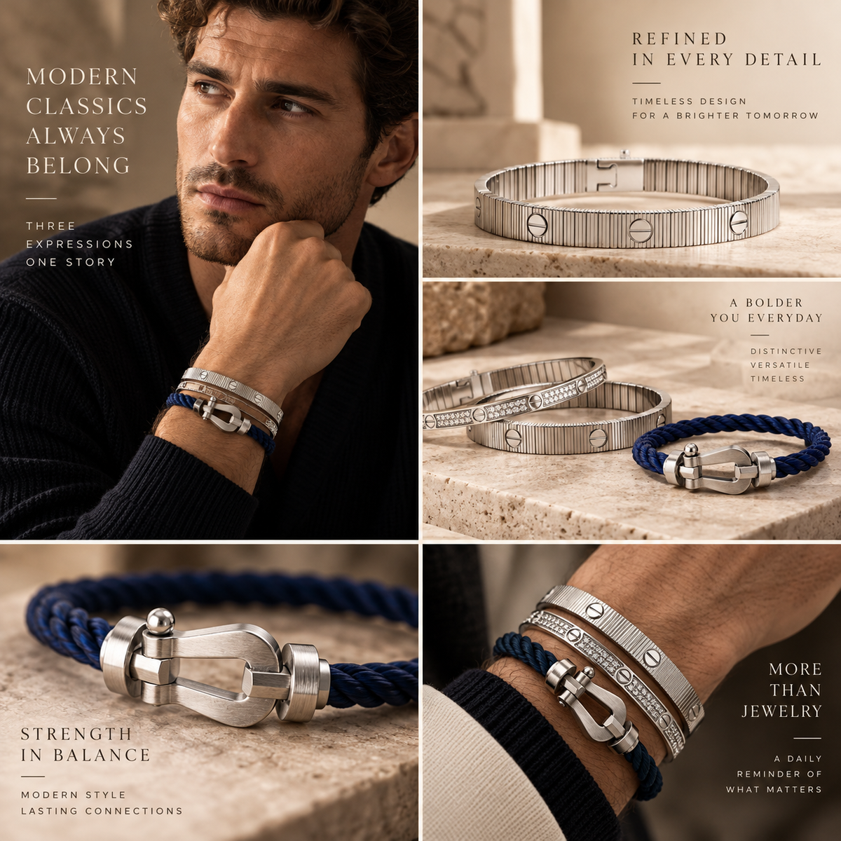 [Cadisa]Love & Force Large Horseshoe Trio Bracelet Stack Set
