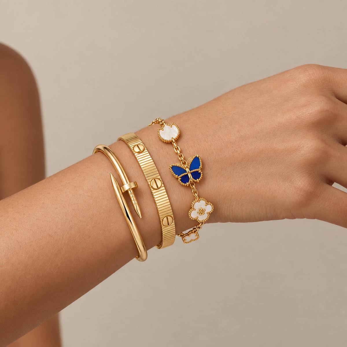 [Cadisa]Clover Lucky Spring & Love & Juste Garden 3-Piece  Bracelet Stack Set