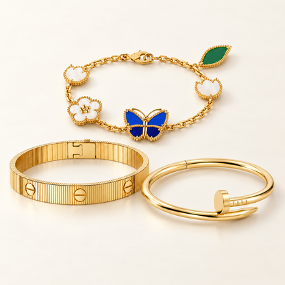 [Cadisa]Clover Lucky Spring & Love & Juste Garden 3-Piece  Bracelet Stack Set
