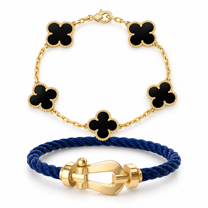 [Cadisa]Force Horseshoe & Clover 5 Motifs Bracelet Stack Set