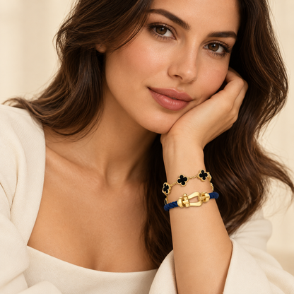 [Cadisa]Force Horseshoe & Clover 5 Motifs Bracelet Stack Set