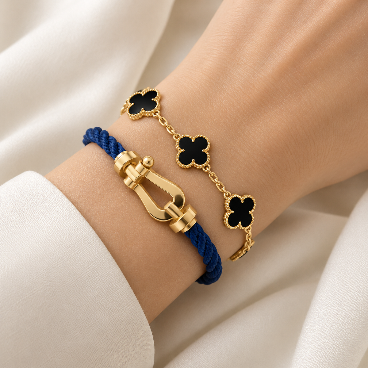 [Cadisa]Force Horseshoe & Clover 5 Motifs Bracelet Stack Set