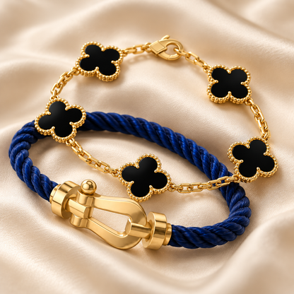 [Cadisa]Force Horseshoe & Clover 5 Motifs Bracelet Stack Set