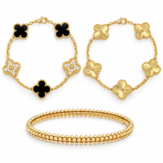 [Cadisa]Clover & Clash Bracelet 3-Piece Stack set