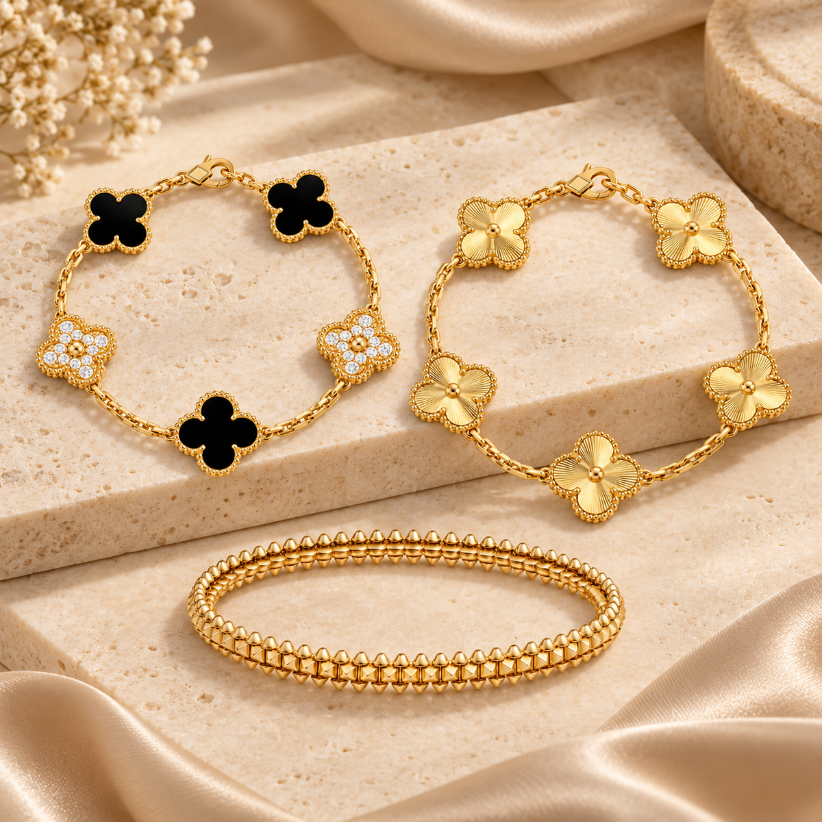 [Cadisa]Clover & Clash Bracelet 3-Piece Stack set