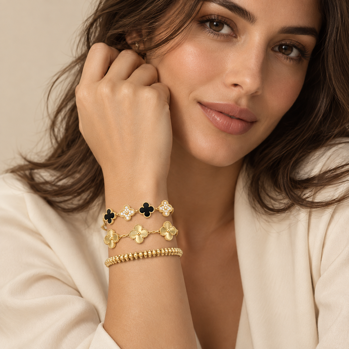 [Cadisa]Clover & Clash Bracelet 3-Piece Stack set