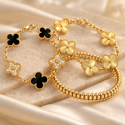 [Cadisa]Clover & Clash Bracelet 3-Piece Stack set
