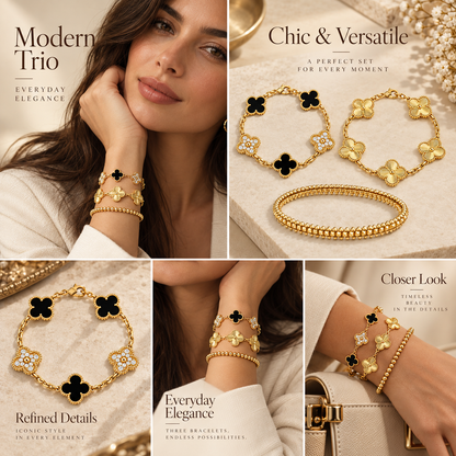 [Cadisa]Clover & Clash Bracelet 3-Piece Stack set