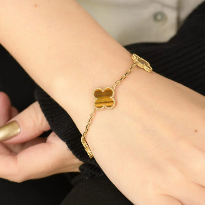 [Gaonasi] CLOVER 5 MOTIFS TIGER EYE BRACELET COLLECTION
