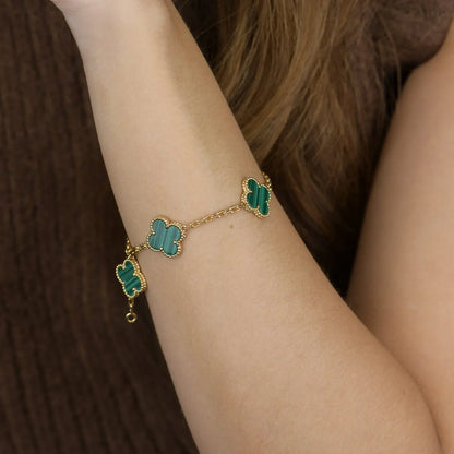 [Gaonasi] CLOVER 5 MOTIF MALACHITE BRACELET COLLECTION