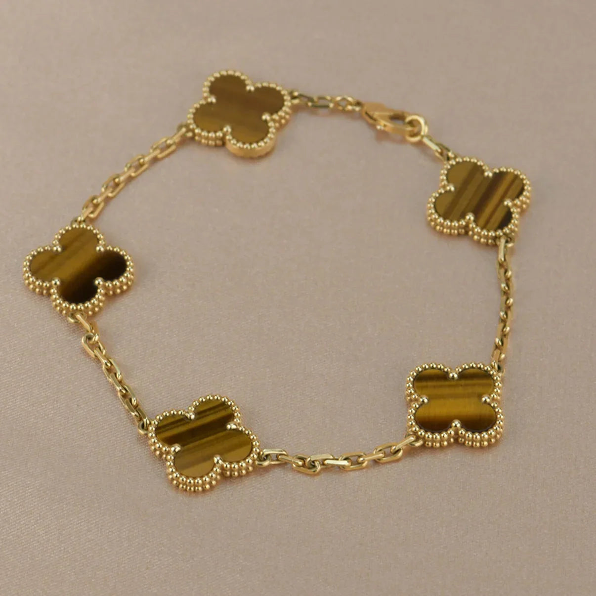 [Gaonasi] CLOVER 5 MOTIFS TIGER EYE BRACELET COLLECTION