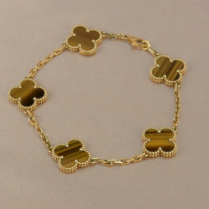 [Gaonasi] CLOVER 5 MOTIFS TIGER EYE BRACELET COLLECTION