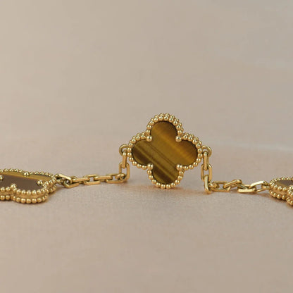 [Gaonasi] CLOVER 5 MOTIFS TIGER EYE BRACELET COLLECTION