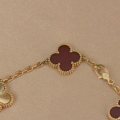 [Cadisa]CLOVER  5 MOTIFS CARNELIAN GOLD BRACELET