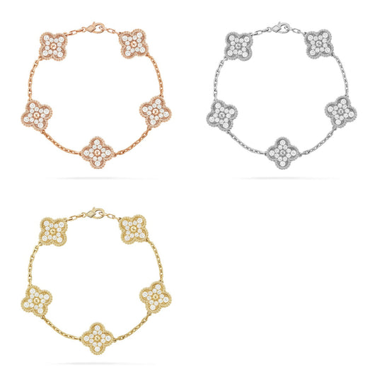 [Cadisa] CLOVER 5 MOTIF FULL DIAMOND BRACELET COLLECTION