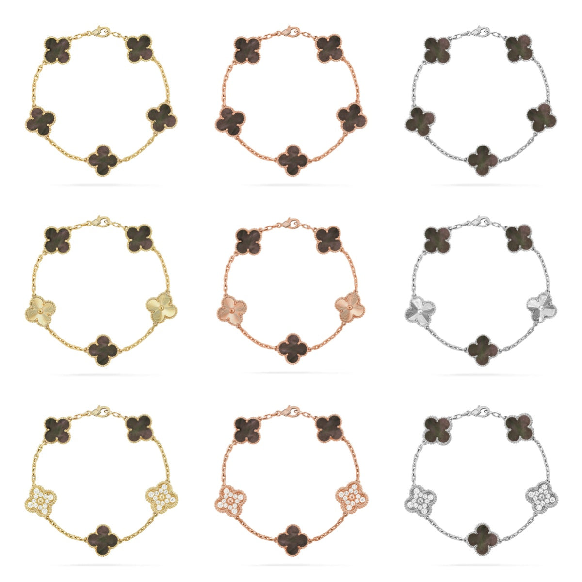 [Gaonasi] CLOVER 5 MOTIF GRAY MOP BRACELET COLLECTION