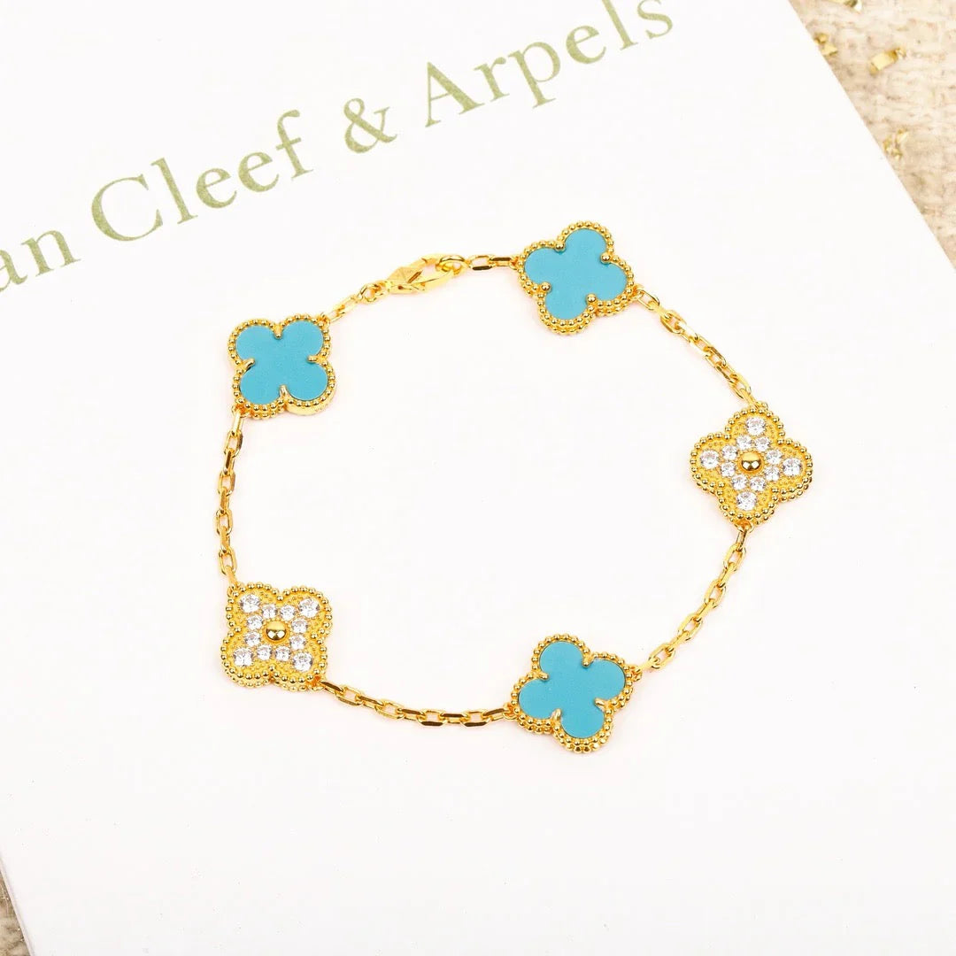 [Gaonasi] CLOVER 5 MOTIF TURQUOISE BRACELET COLLECTION