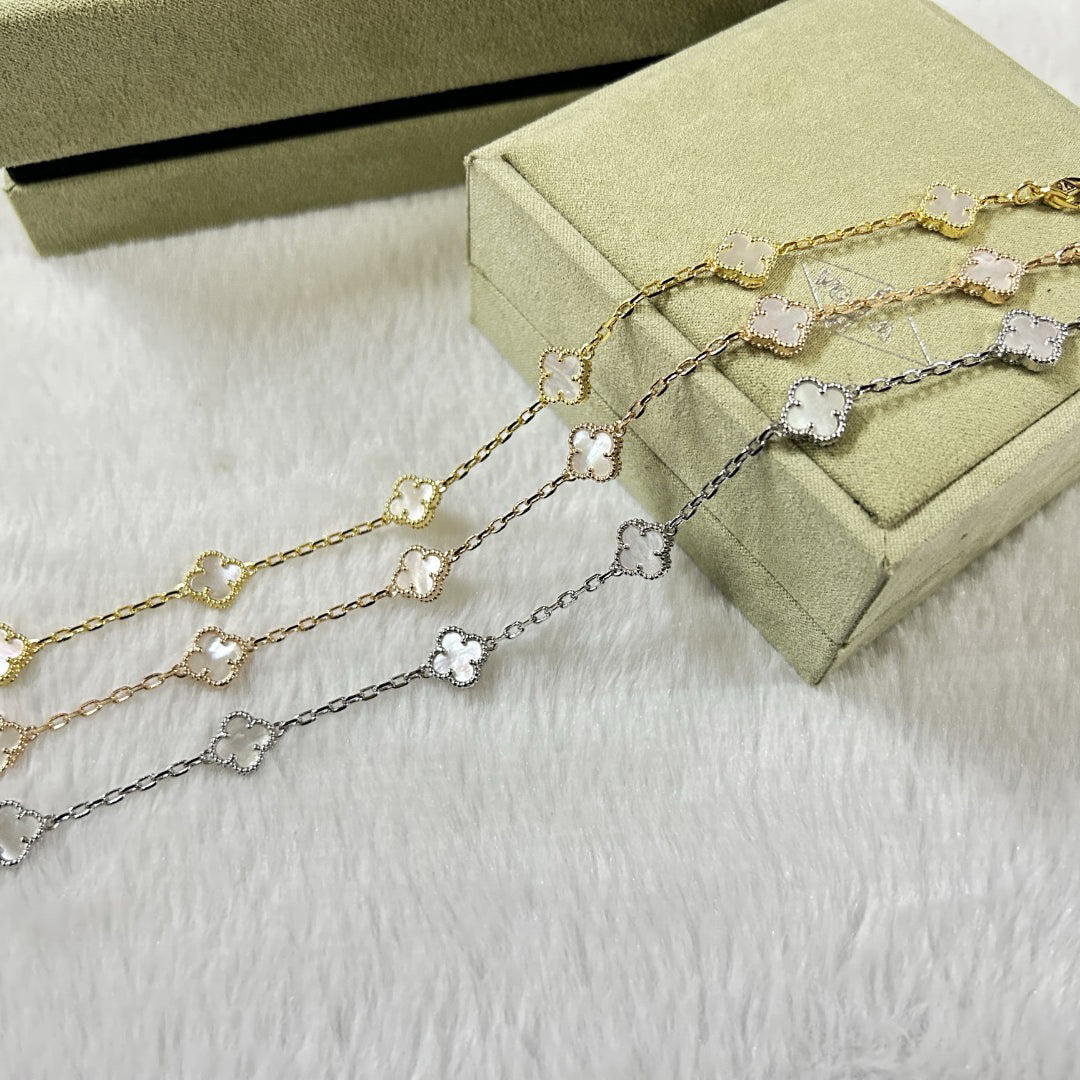 [Gaonasi]CLOVER 6 MOTIF WHITE MOP BRACELET