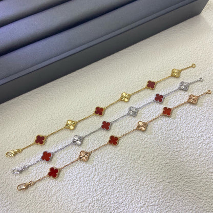 [Gaonasi]CLOVER 6 MOTIF RED AGATE LASER BRACELET