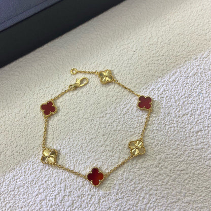[Gaonasi]CLOVER 6 MOTIF RED AGATE LASER BRACELET