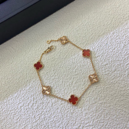 [Gaonasi]CLOVER 6 MOTIF RED AGATE LASER BRACELET