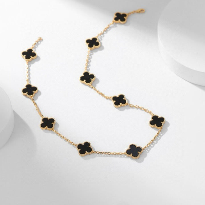 [Gaonasi]CLOVER 10 MOTIFS ONYX NECKLACE