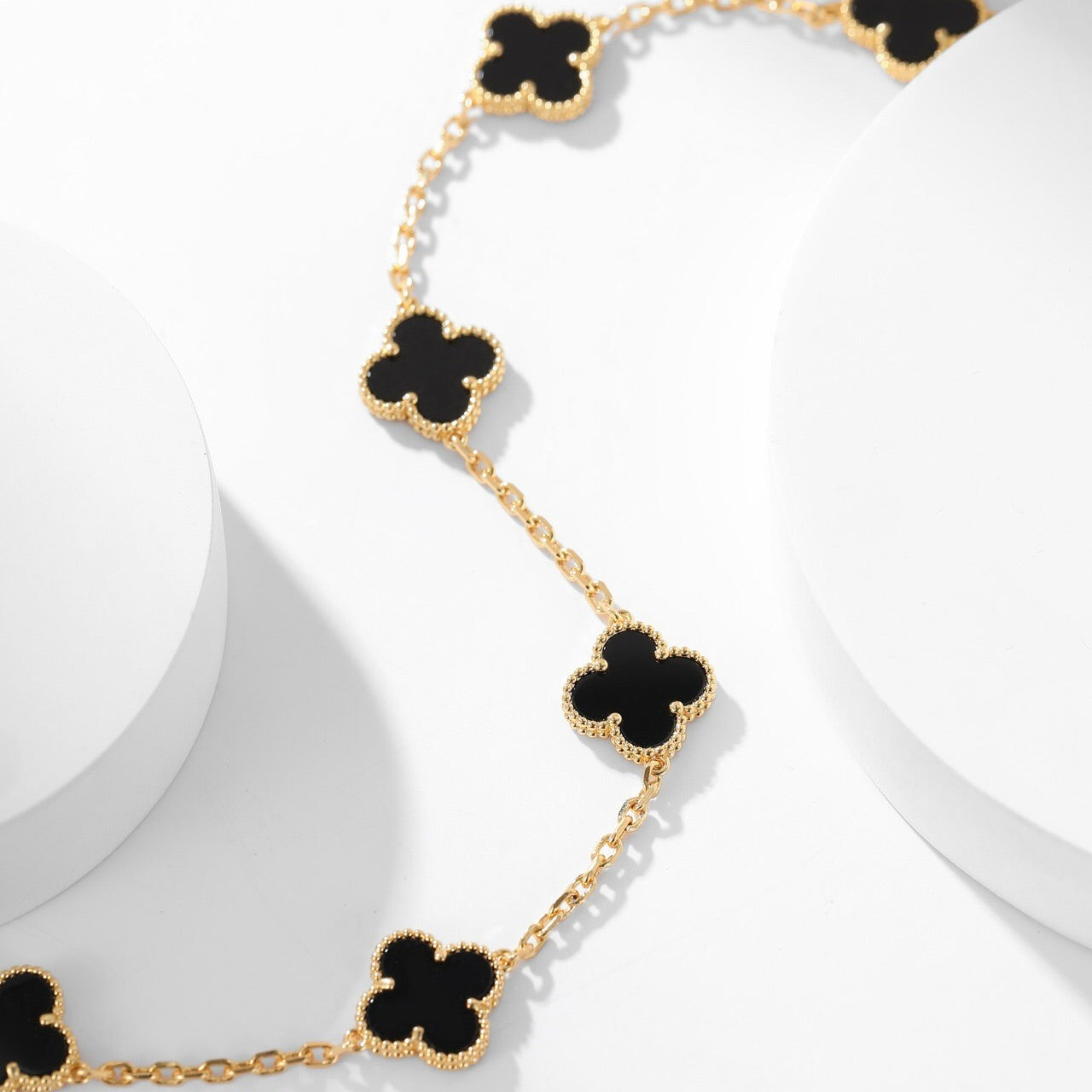 [Gaonasi]CLOVER 10 MOTIFS ONYX NECKLACE