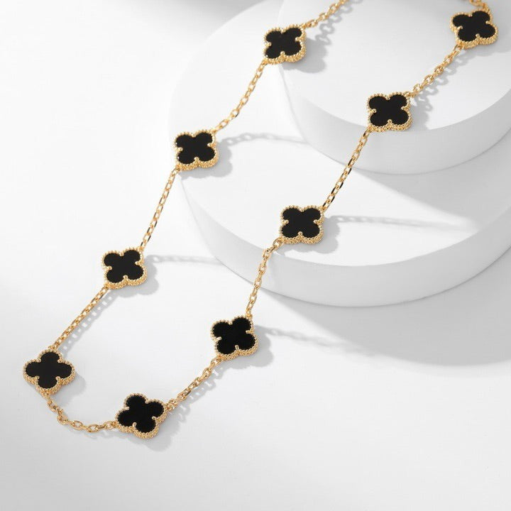 [Gaonasi]CLOVER 10 MOTIFS ONYX NECKLACE