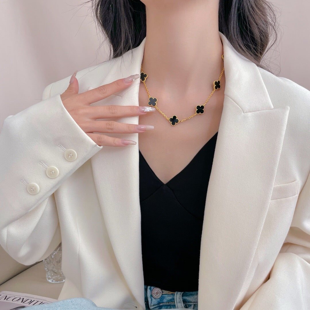 [Gaonasi]CLOVER 10 MOTIFS ONYX NECKLACE