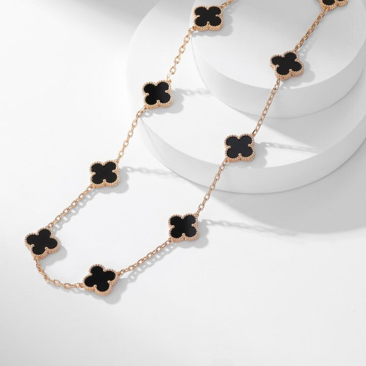 [Gaonasi]CLOVER 10 MOTIFS ONYX NECKLACE