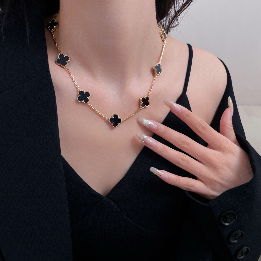 [Gaonasi]CLOVER 10 MOTIFS ONYX NECKLACE