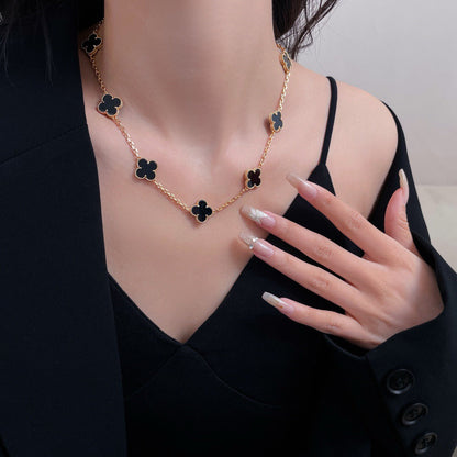 [Gaonasi]CLOVER 10 MOTIFS ONYX NECKLACE