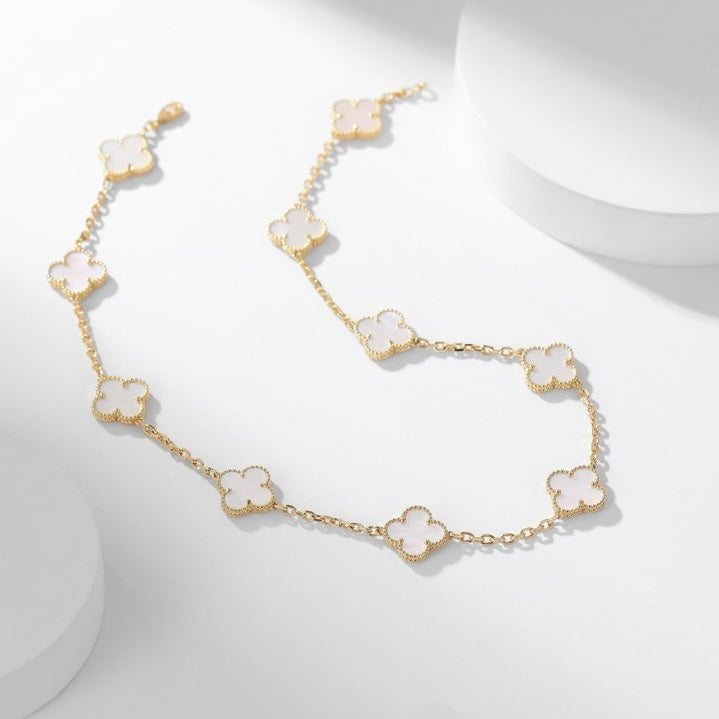 [Gaonasi]CLOVER 10 MOTIFS WHITE MOTHER OF PEARL NECKLACE