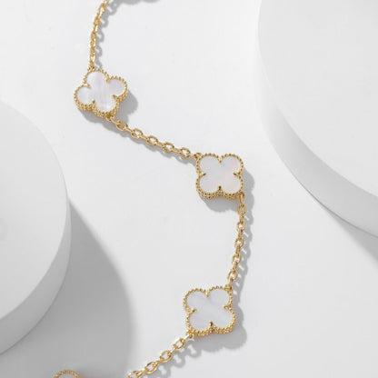 [Gaonasi]CLOVER 10 MOTIFS WHITE MOTHER OF PEARL NECKLACE