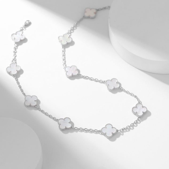 [Gaonasi]CLOVER 10 MOTIFS WHITE MOTHER OF PEARL NECKLACE