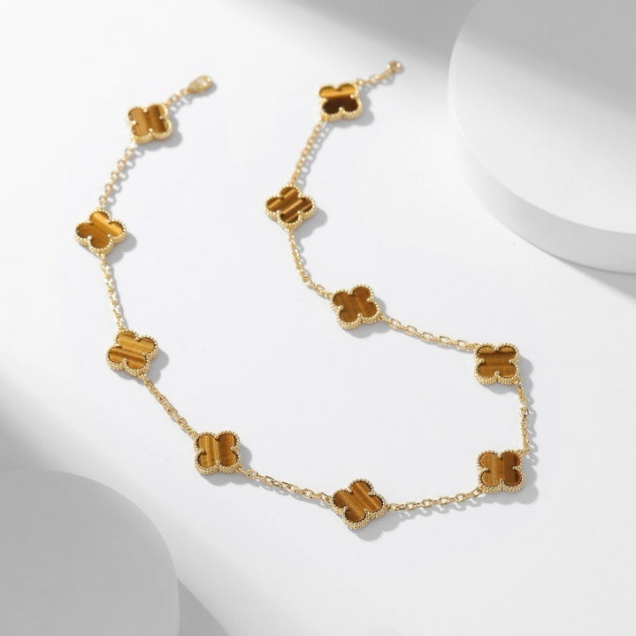 [Gaonasi]CLOVER 10 MOTIFS TIGER EYE NECKLACE