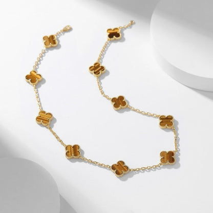 [Gaonasi]CLOVER 10 MOTIFS TIGER EYE NECKLACE