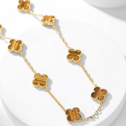 [Gaonasi]CLOVER 10 MOTIFS TIGER EYE NECKLACE