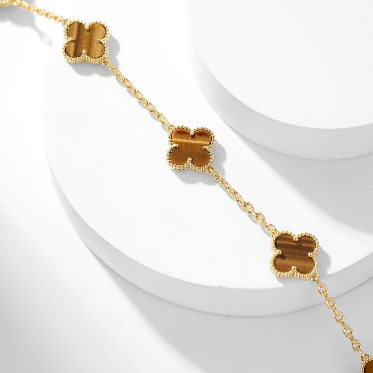 [Gaonasi]CLOVER 10 MOTIFS TIGER EYE NECKLACE