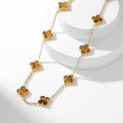 [Gaonasi]CLOVER 10 MOTIFS TIGER EYE NECKLACE