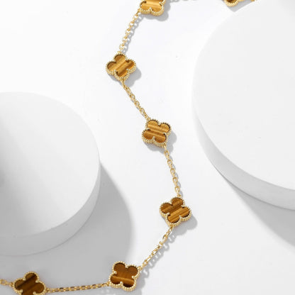 [Gaonasi]CLOVER 10 MOTIFS TIGER EYE NECKLACE