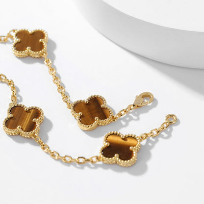 [Gaonasi]CLOVER 10 MOTIFS TIGER EYE NECKLACE