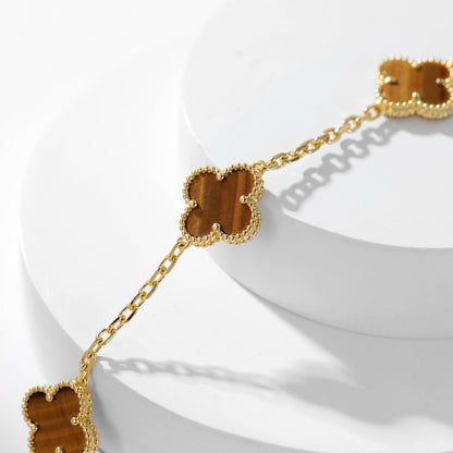 [Gaonasi]CLOVER 10 MOTIFS TIGER EYE NECKLACE
