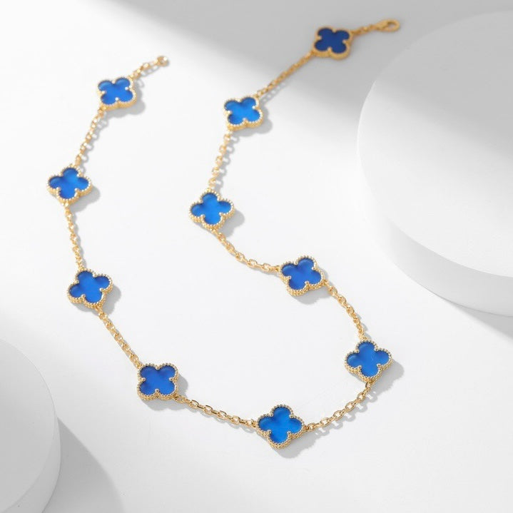 [Gaonasi]CLOVER 10 MOTIFS BLUE AGATE NECKLACE