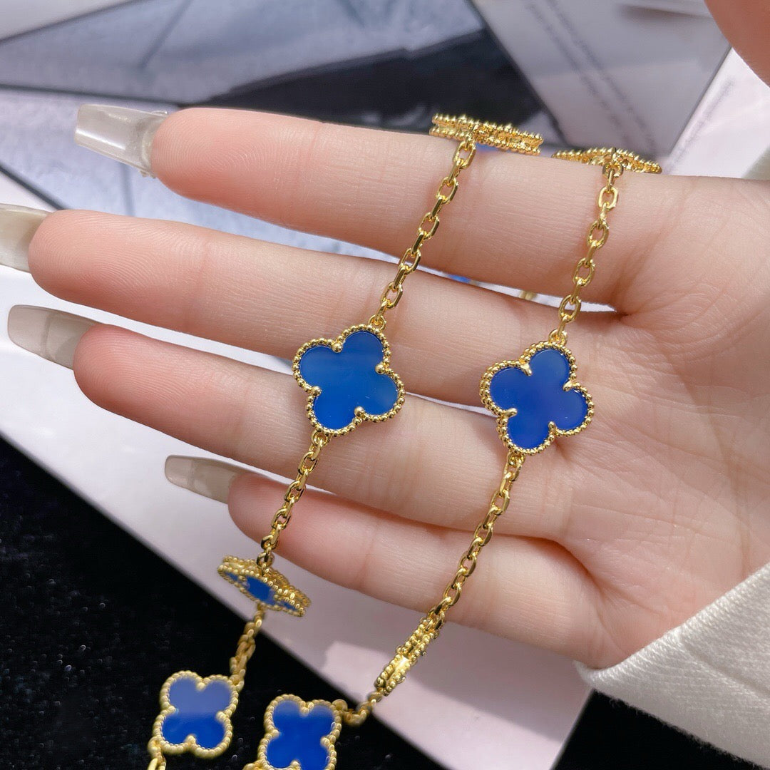 [Gaonasi]CLOVER 10 MOTIFS BLUE AGATE NECKLACE