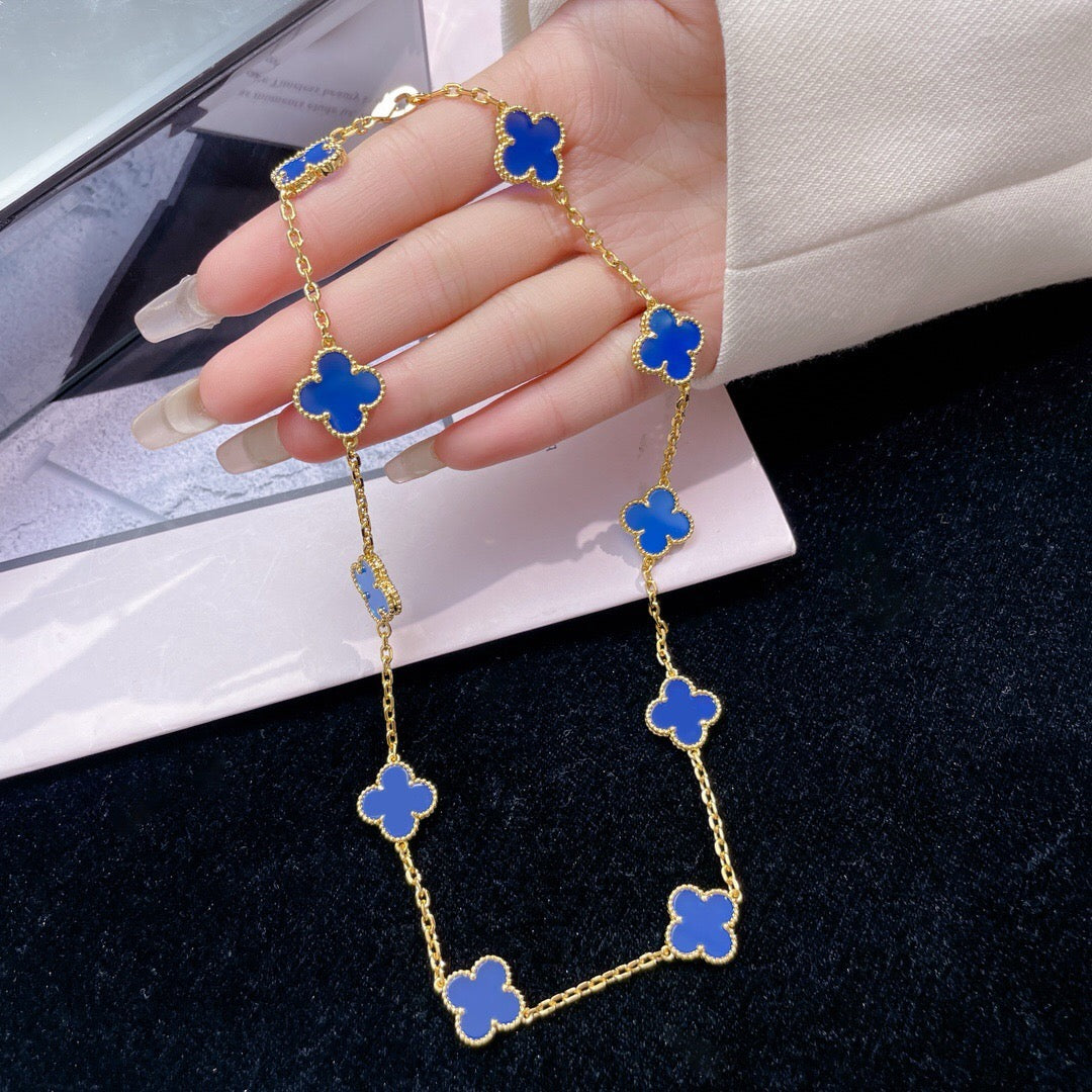 [Gaonasi]CLOVER 10 MOTIFS BLUE AGATE NECKLACE