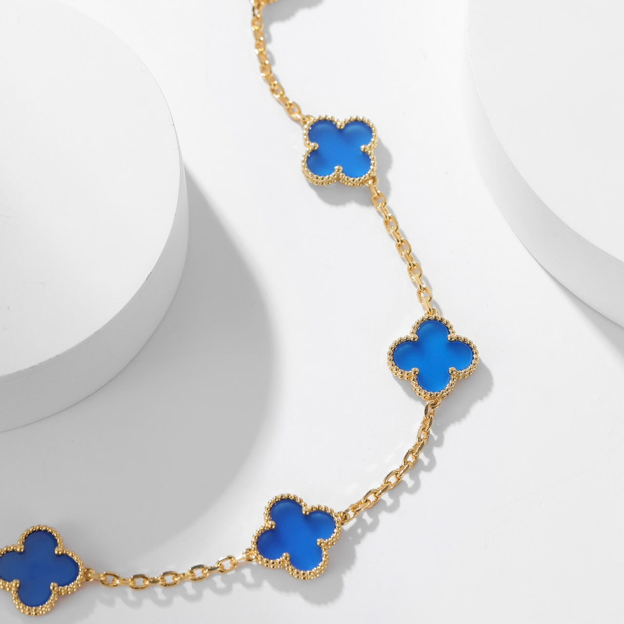 [Gaonasi]CLOVER 10 MOTIFS BLUE AGATE NECKLACE