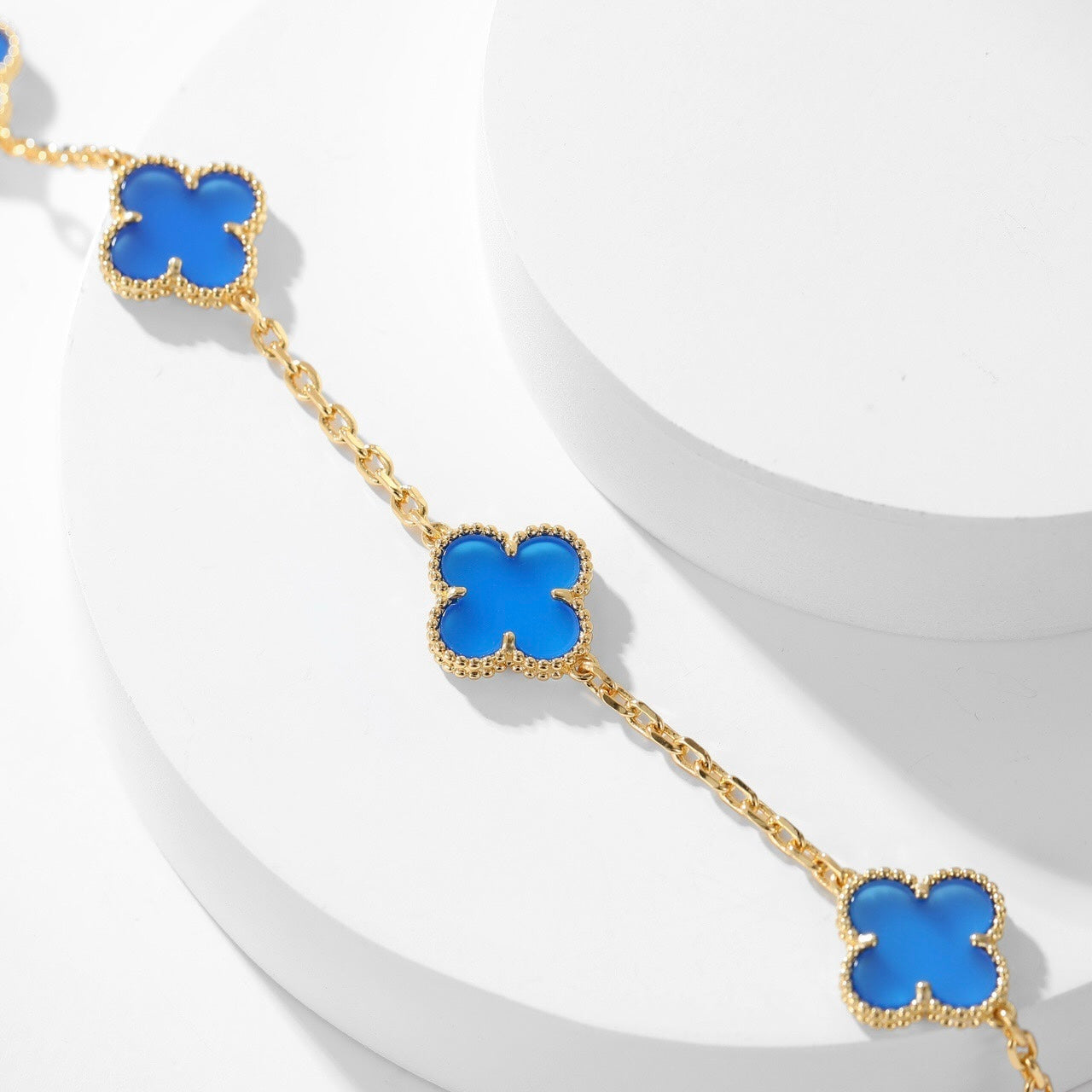 [Gaonasi]CLOVER 10 MOTIFS BLUE AGATE NECKLACE