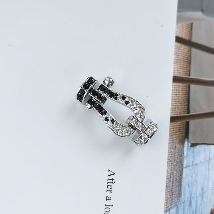 [Gaonasi]FORCE LARGE HORSESHOE BLACK WHITE DIAMOND BRACELET SILVER