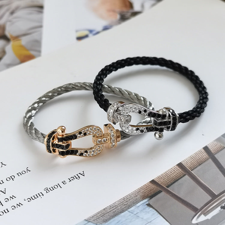 [Gaonasi]FORCE LARGE HORSESHOE BLACK WHITE DIAMOND BRACELET SILVER